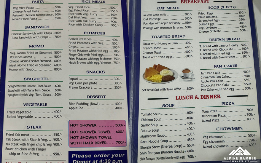 menu