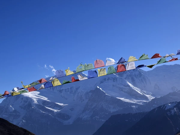 Great View Of Moutian And Prayers Flags Banner