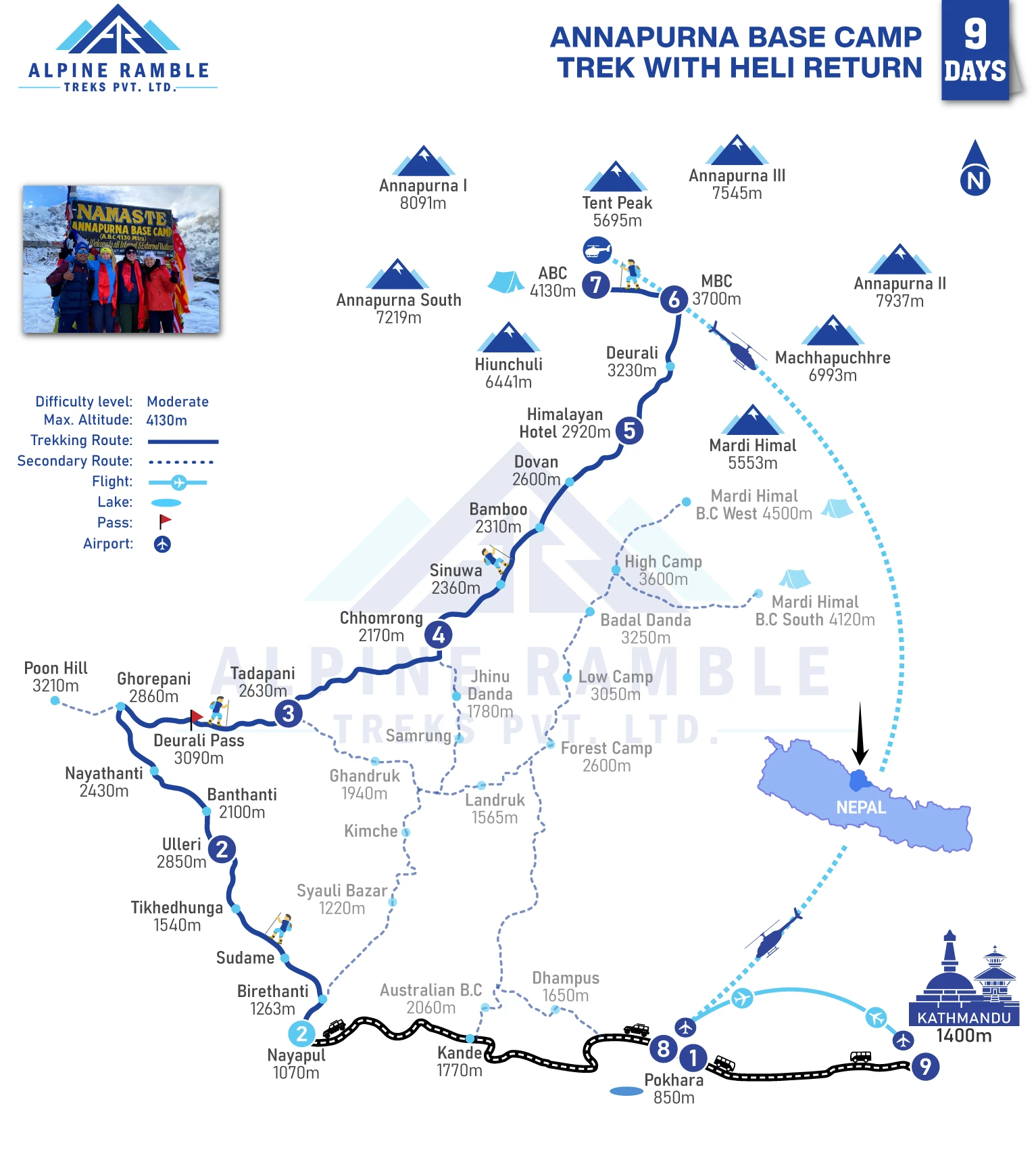 Annapurna Base Camp Trek with Helicopter Return – 9 Days